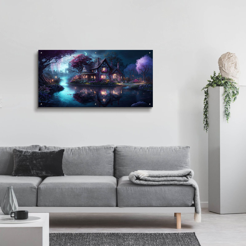 «Forest Village 3» par Cameron Gray, art mural en verre acrylique, H 24 po x l 48 po