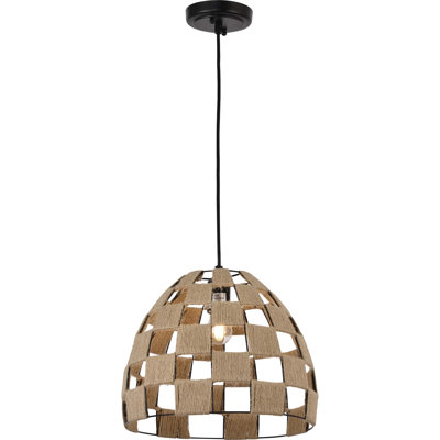 Magan 1-Light Black Single Island Pendant Light with Checkered Hemp Rope Shade