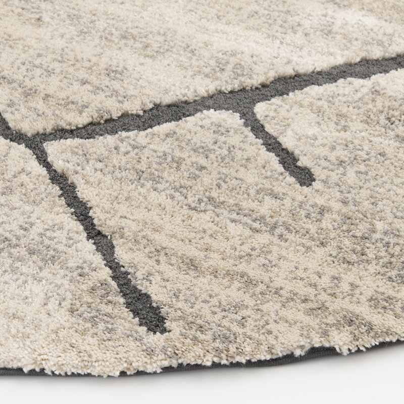 Tapis beige / noir Bungalow, Rond 7 pi 10,5 po