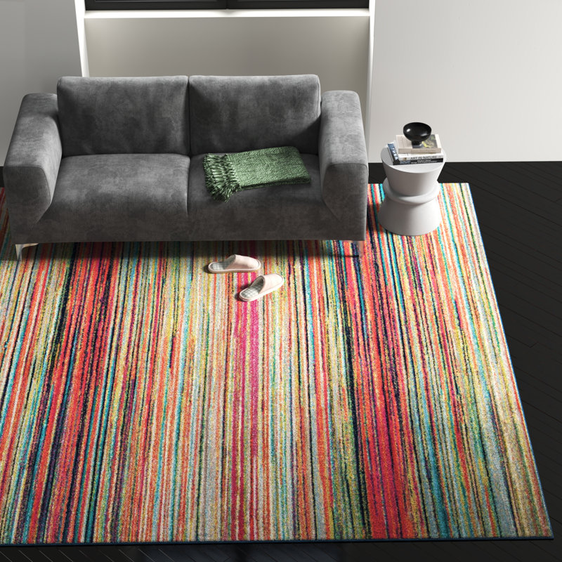 Tapis rayé rose / orange / bleu Muehlebach, Rectangle 9 pi x 12 pi