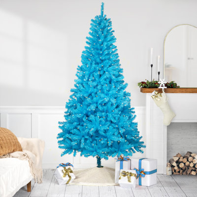 Arbre de Noël artificiel pin moyen pré-éclairé - bleu ciel - lumières claires