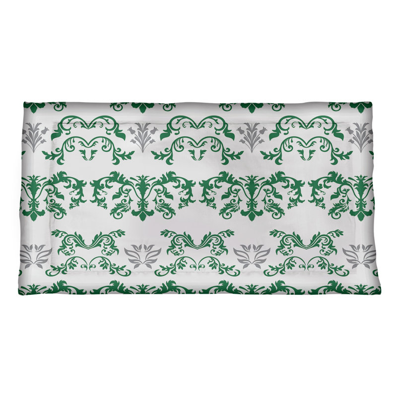 Football Baroque Pattern Pillow Sham, King, Polyester, White/Green/Silver