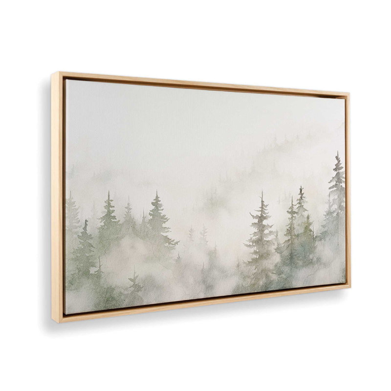 «Misty Forest Scene», reproduction sur toile, Encadrement brun clair, H 32,75 po x l 48,75 po x P 1,75 po, 1