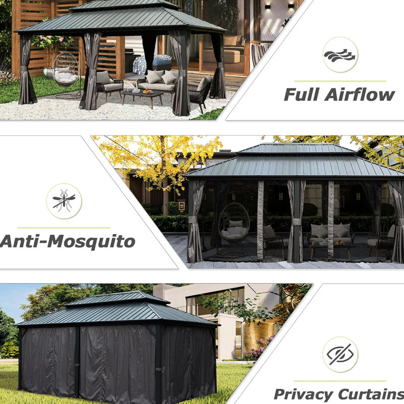 Pavillon de jardin 12 pi x 18 pi, aluminium et acier galvanisé, pour cour, abri de jardin, terrasse,