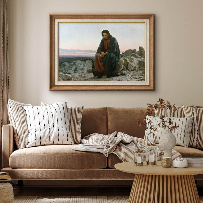 «Famous Artwork Jesus Christ In The Desert» par Ivan Kramskoi, reproduction d'art sur papier, Encadré naturel, Pas de tapis