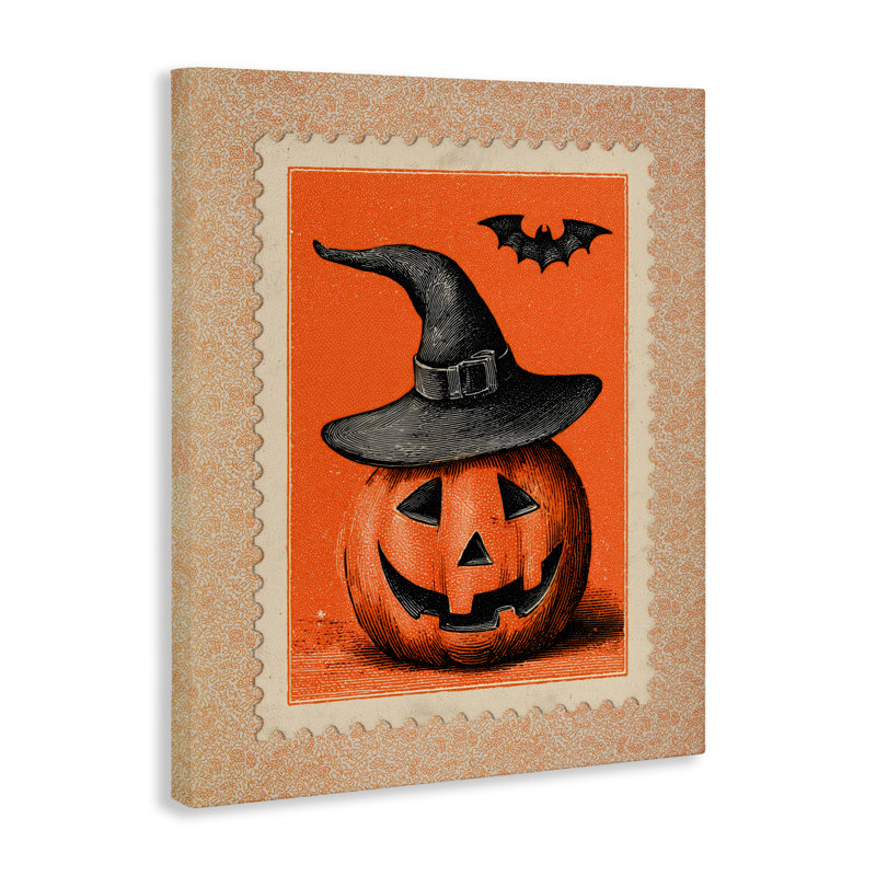 Toile rétro avec cachet Jack-o-Lantern, design par Arlington Prints, H 30 po x l 24 po