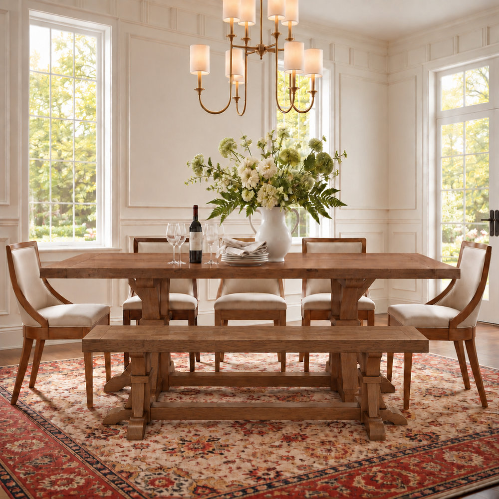 Extendable Dining Table, Round, Brown