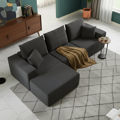 80.3'' Modular Sectional Sofa - Black Deep Seat Fabric - Easy Snap-Lock Assembly - 600 lbs Capacity