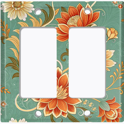 Metal Light Switch Plate Cover; US Standard Size 2 Gang GFI Rocker - Retro Art Nouveau Flowers