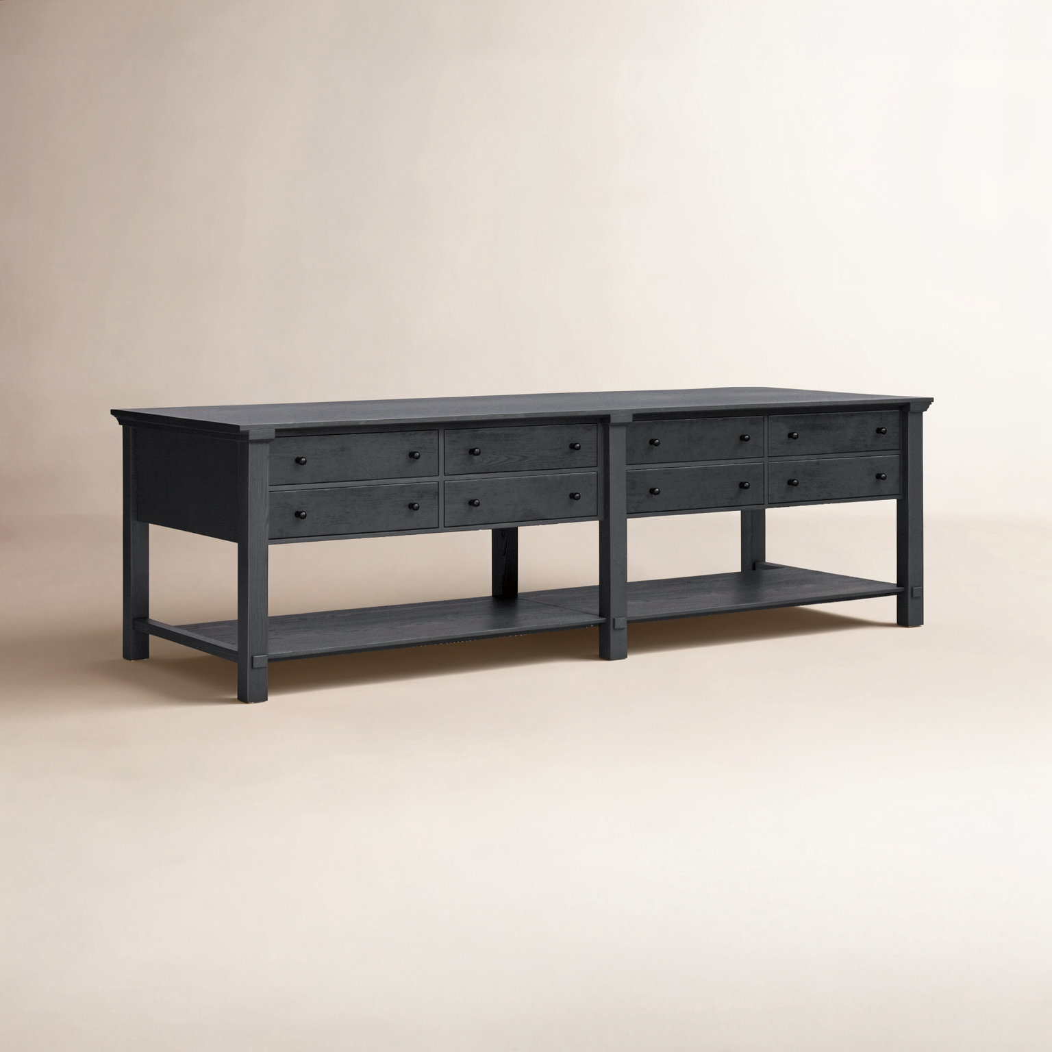 Cascade 118 " W Kitchen Island with Solid Wood Top, Black
