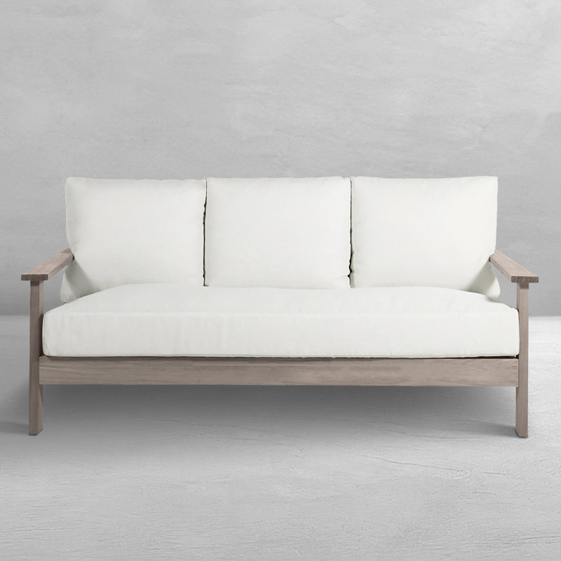 Ashland Teak Outdoor Sofa, Welt + Dream Fill, Bali Pearl, Oyster Teak