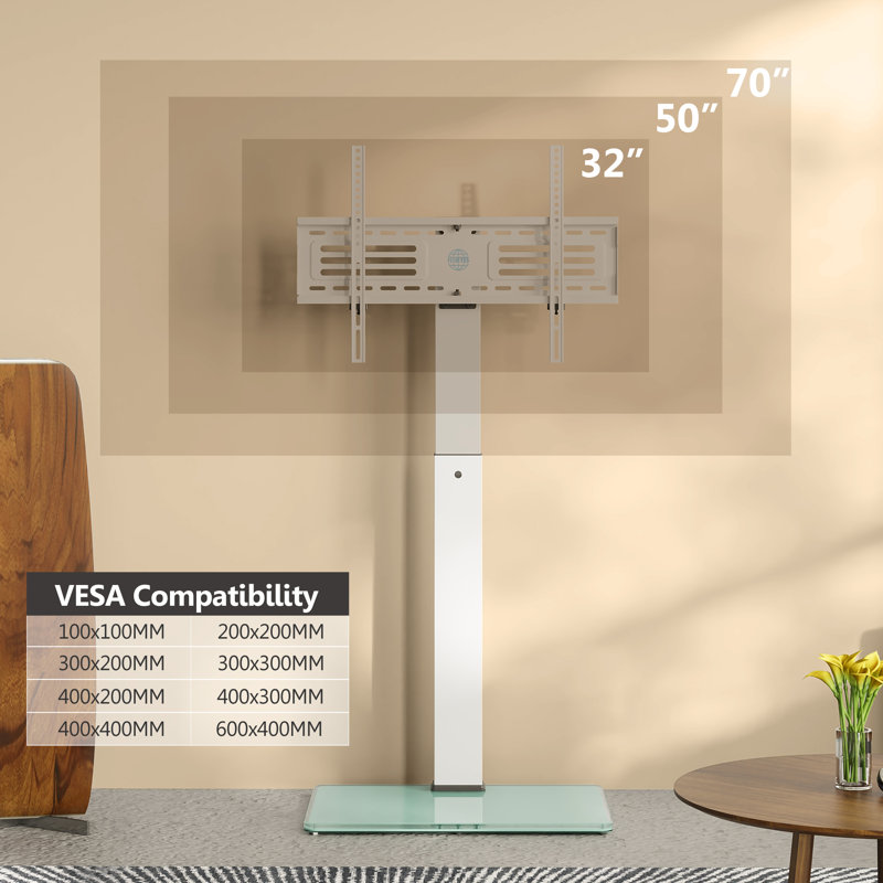Meuble télé carré de style moderne pour téléviseur de 32 à 70 po FITUEYES, support pivotant et réglable en hauteur. Support jusqu'à 88 lb