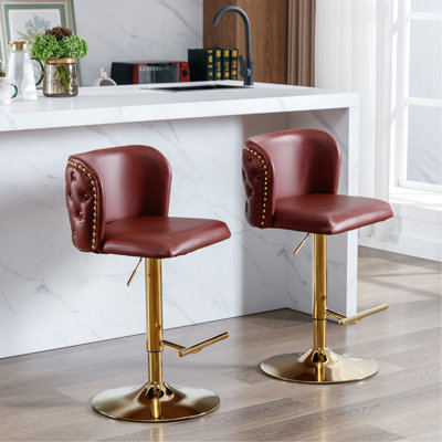 Tabourets de bar pivotants à hauteur de siège réglable, tabourets de bar rembourrés en polyuréthane moderne avec dossier complet capitonné, pour pub à domicile et îlot de cuisine (ensemble de 2)
