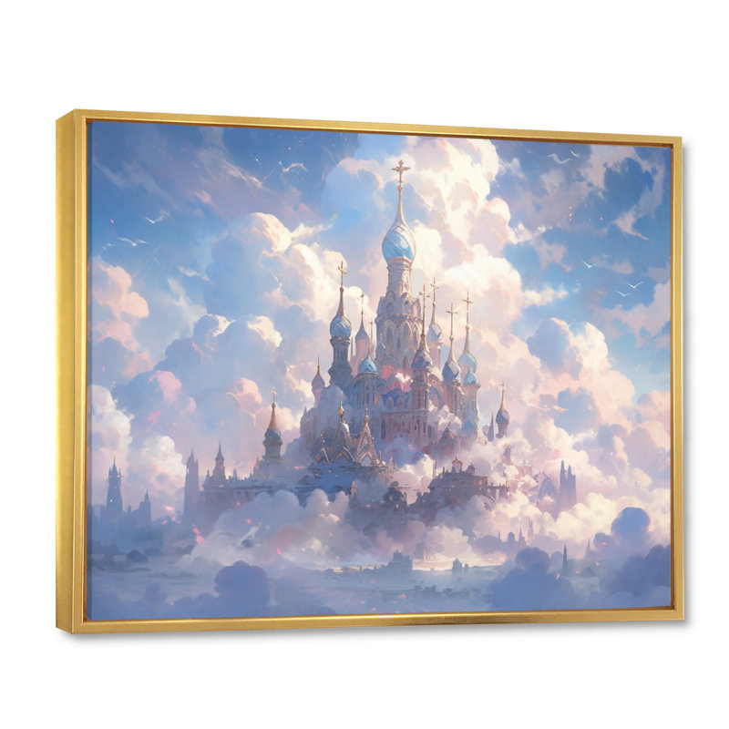 Château dans les nuages I sur toile, H 34 po x l 44 po x P 1,5 po, Cadre flottant doré