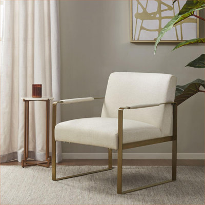 Fauteuil d'appoint simple rembourré en polyester de 29 pouces avec revêtement en polyester beige