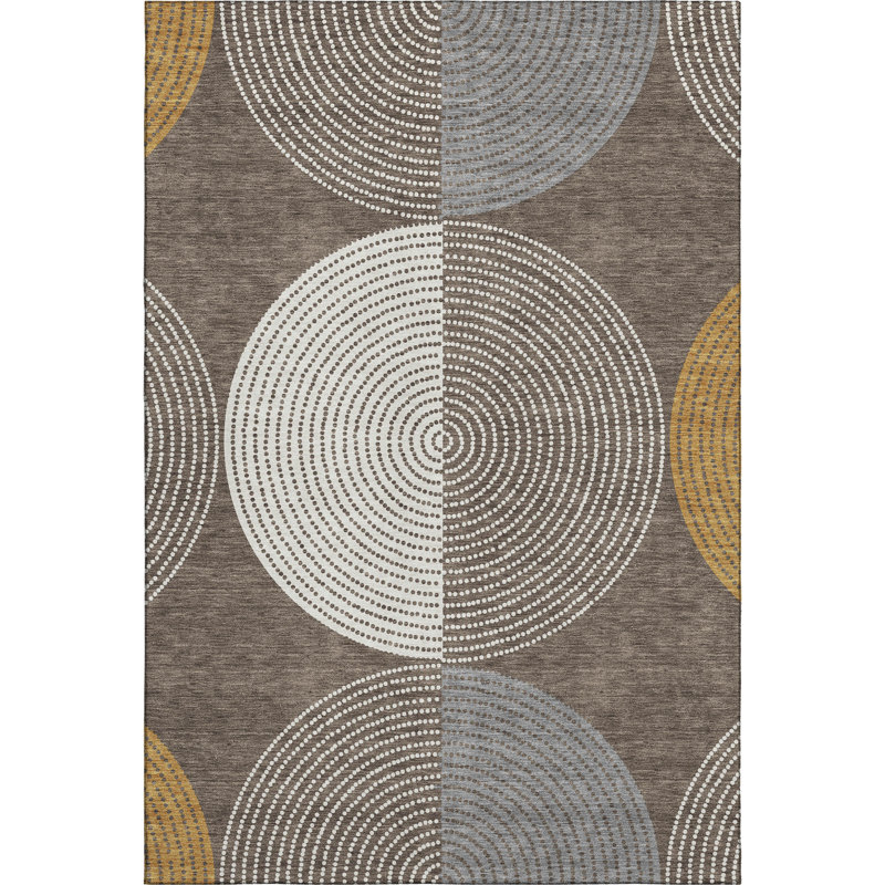 Premium Machine Washable Mayfield AMF2281 Geometric Rug, 2'6" x 3'10", Brown