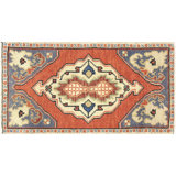Tapis unique en laine noué à la main de style années 1960 de 1 pi 7 po x 3 pi 1 po orange / bleu / beige / vert