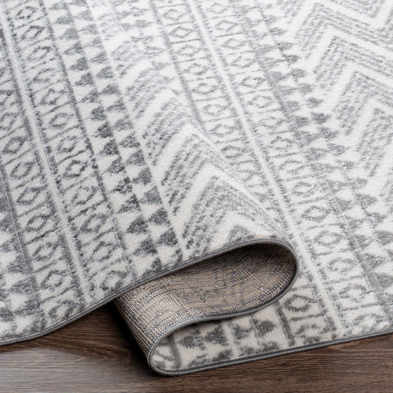 Tapis gris / ivoire à motif géométrique Lipson, Rectangle 5 pi 3 po x 7 pi