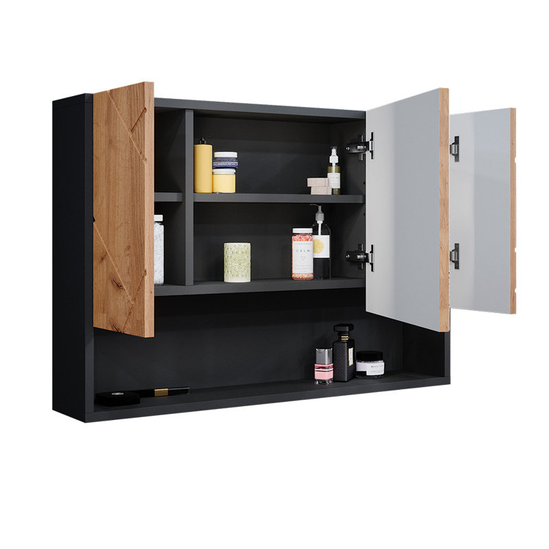 Hohenwald 800mm W 550mm H Surface Frameless Medicine Cabinet Mirror 2 Fixed, Black Matt/Brown