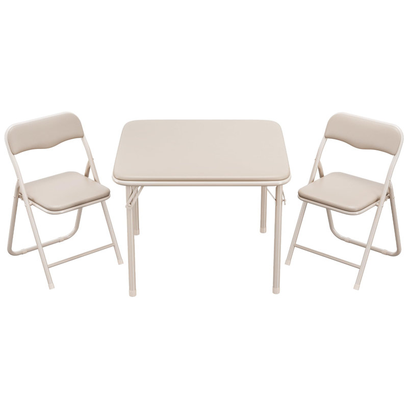 Folding Table And Chairs Set Of 3, Portable Table And Chair With Pu Soft Cushion,Suitable For Eating,Reading And Playing