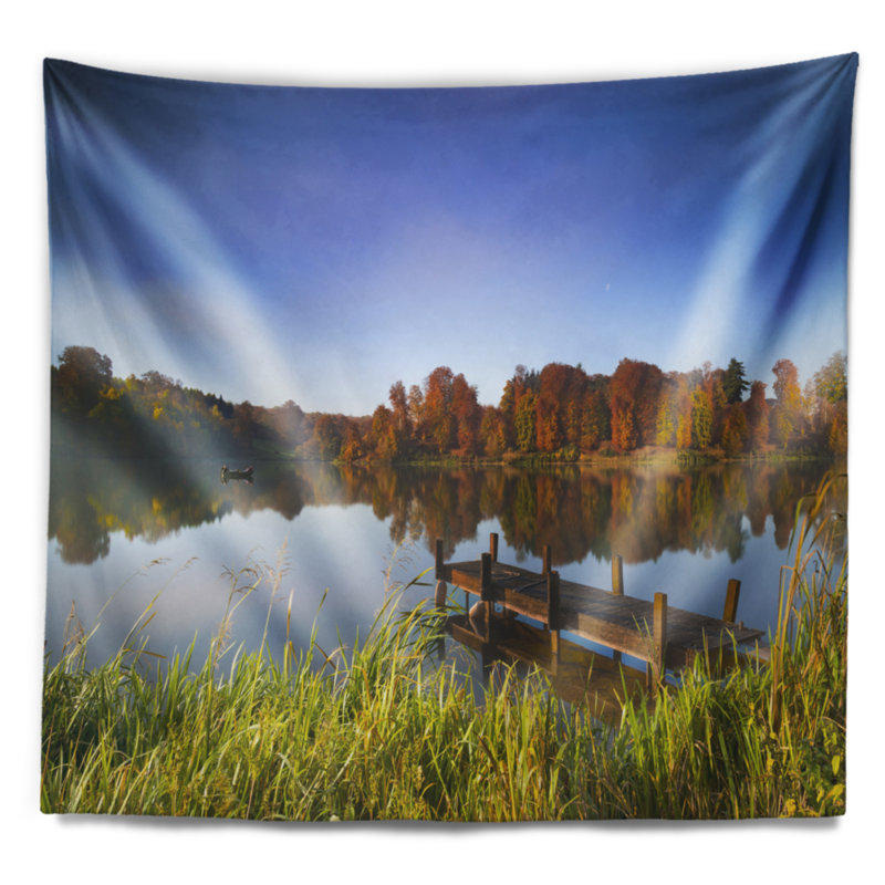 Tapisseries en polyester pour les eaux de lac de automne avec accessoires suspendus inclus, H 32 po x l 39 po