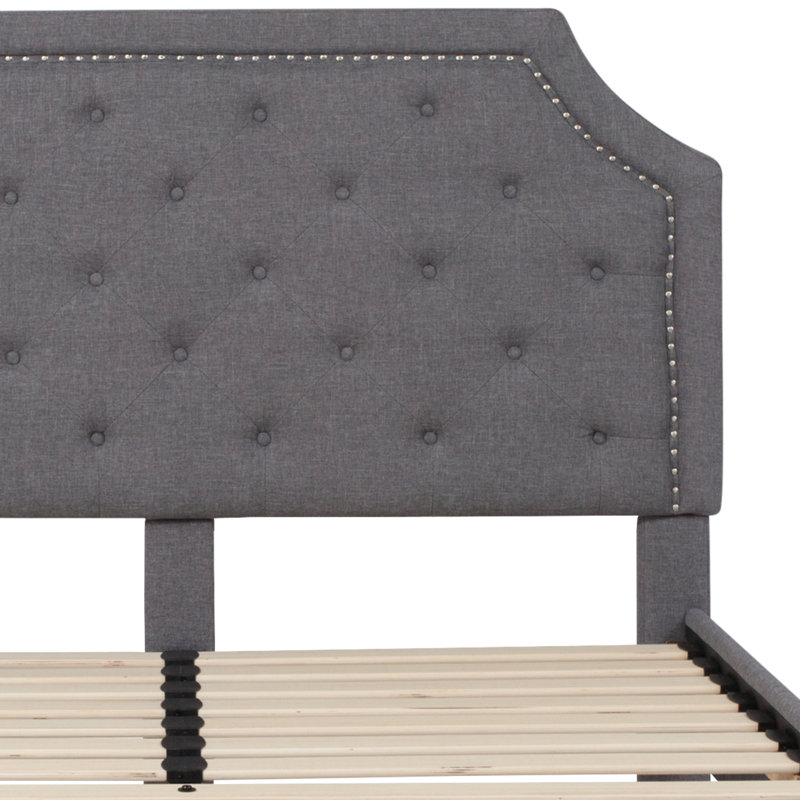 Aluino Arched Button Tufted Upholstered Platform Bed Frame - No Box Spring Required, Queen, Light Gray