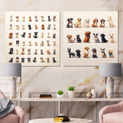 Grey Childrens Dog Puppy Nursery Pattern I - Animals Nursery Wall Art Living Room Set Of 2