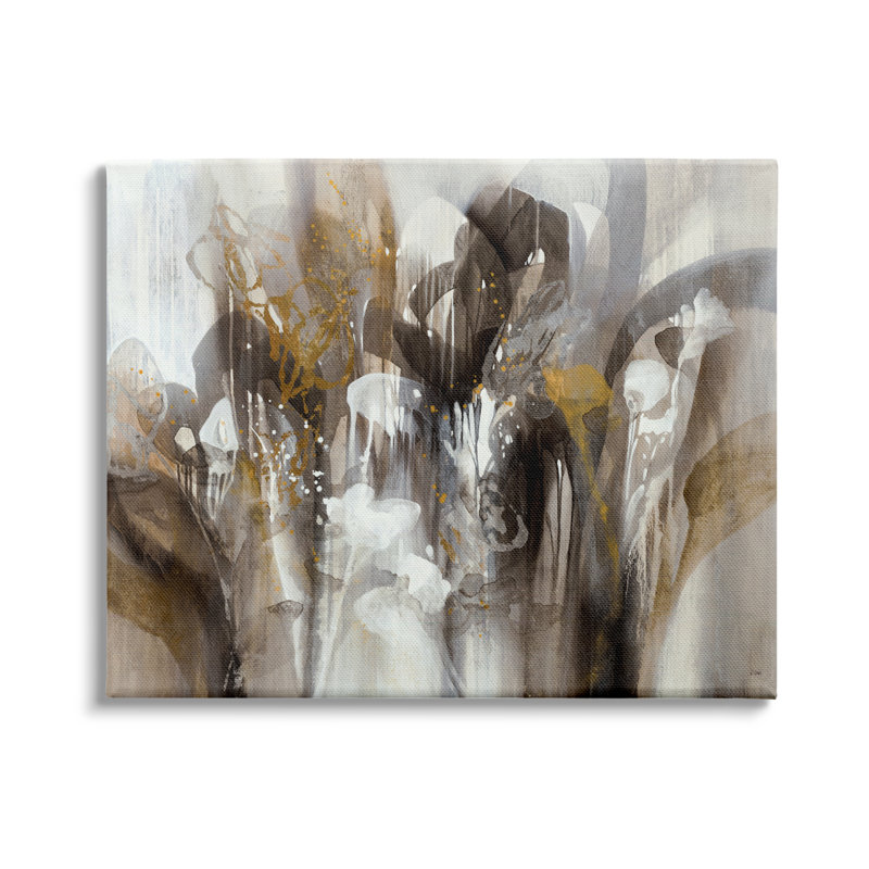 Abstrait, formes en cascade modernes, brun, blanc, noir, peinture, ferme rustique surdimensionnée, estampe numérique, art texturé par K. Nari
