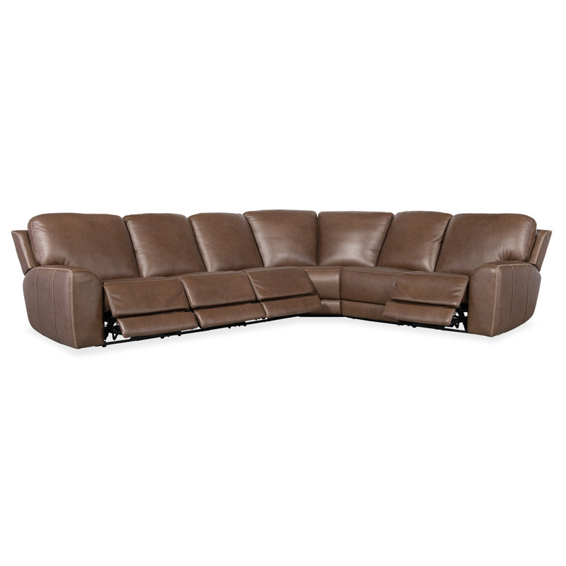 Sorrento Mocha Leather Six-Piece Reclining Sectional with Nailhead Trim