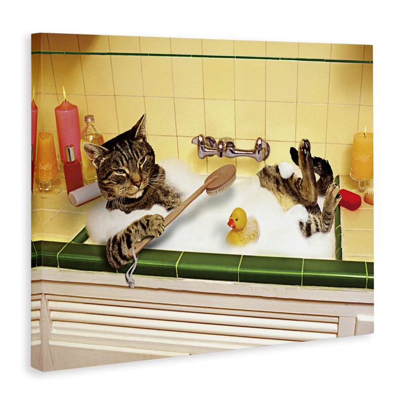 «Cat Bathing in Tub Tub», art mural par Lund Roeser, H 16 po x l 20 po