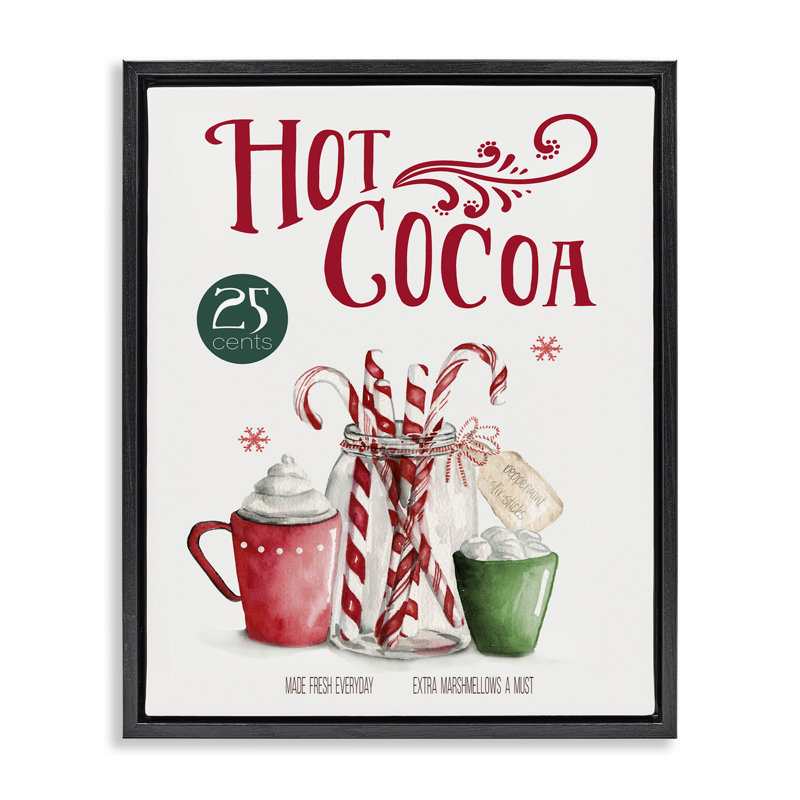 Art rétro, giclée hivernale au chocolat chaud par Carol Robinson, Cadre flottant noir de jais, H 21 po x l 17 po