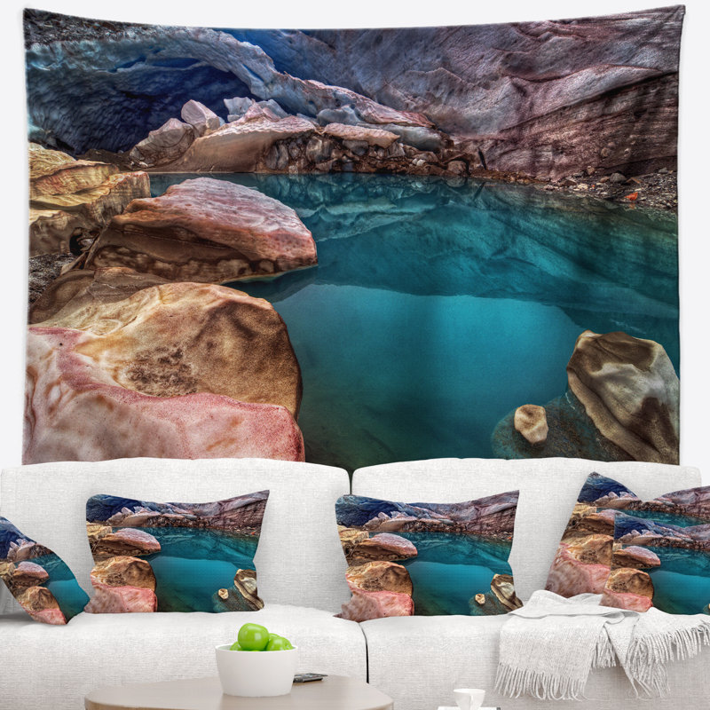 Tapisserie bleu profond en glacier de paysage, H 32 po x l 39 po