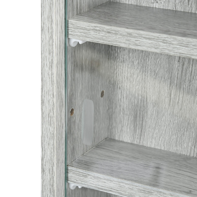 Gray Wood 5-Tier Wall-Mounted Display Cabinet with Glass Doors