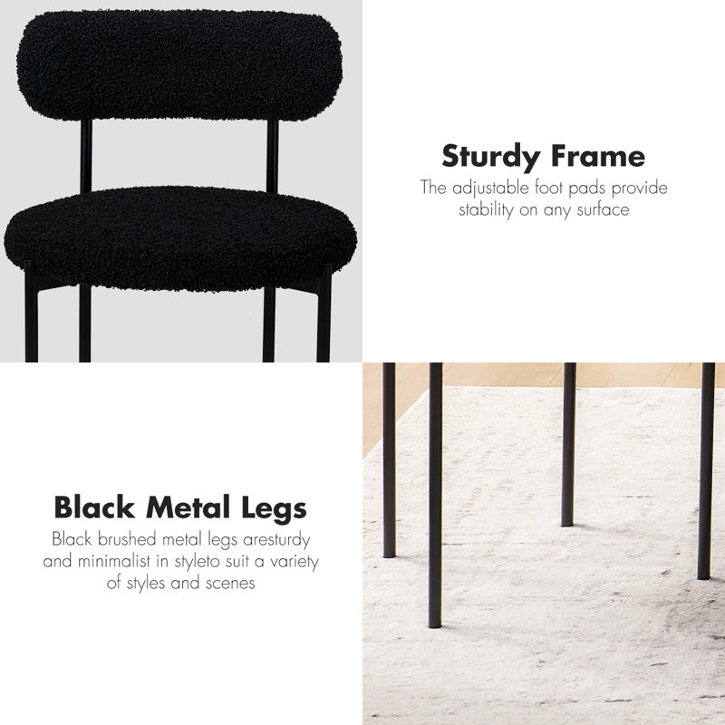 Chaise de salle à manger rembourrée avec structure en métal (ensemble de 2), Noir, noir, noir, noir