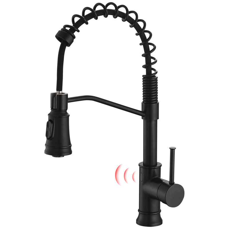 Robinet de cuisine à capteur de mouvement - automatique sans contact intelligent, rétractable, noir, style moderne, laiton, remplissage en céramique pour évier intelligent avec tactile, contemporain