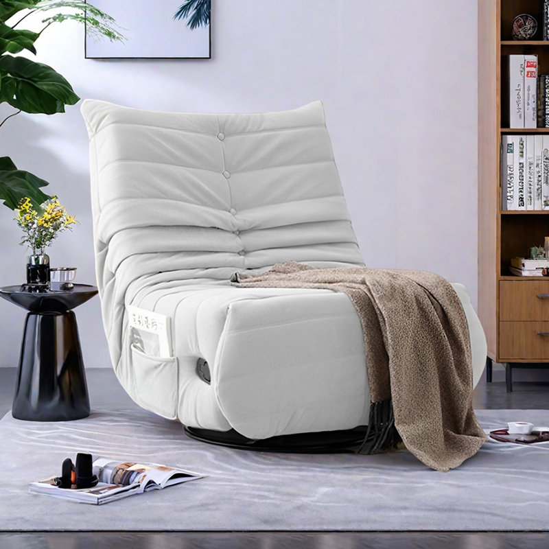 Ergonomic Functional Recliner with Storage Pocket, Beige Polyester Blend