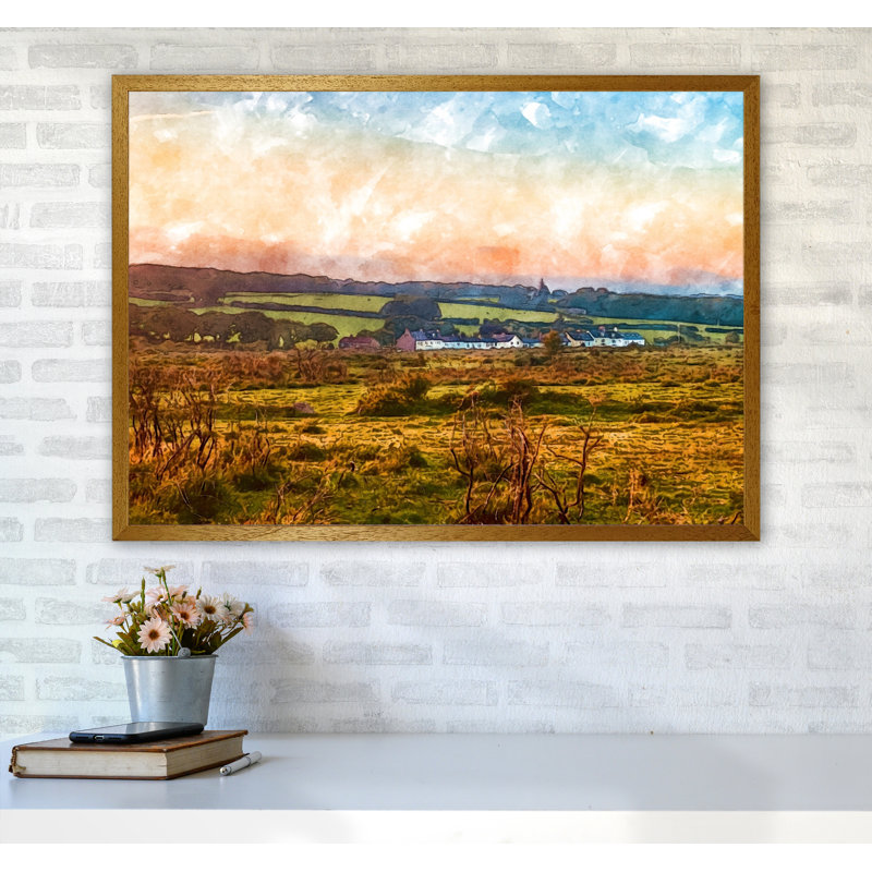 Looking Over Dartmoor Landscape - Print, Brown Framed, 64cm H x 88cm W x 3cm D