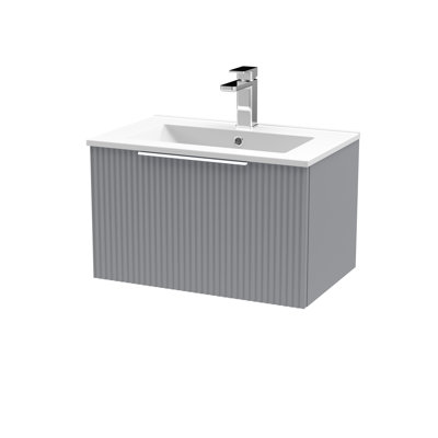 Fluted 605mm Single Bathroom Vanity with Drop In Vitreous China Basin