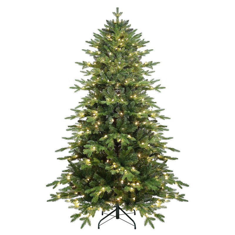 Arbre de Noël avec lumières pré-enfilées, branches articulées, aiguilles réalistes, support robuste, idéal pour les décorations festives