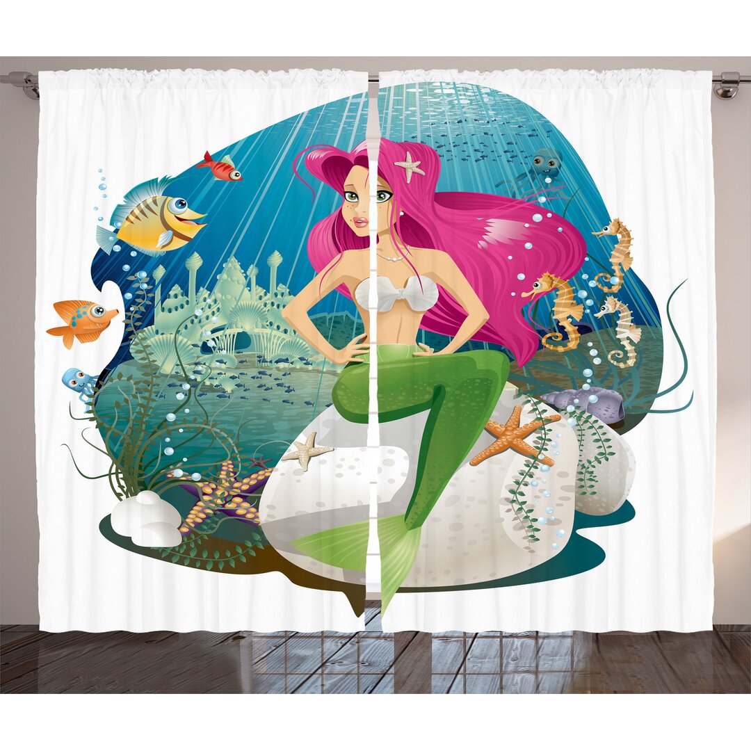 Rustikaler Vorhang, Underwater Mermaid, Bunt, Mehrfarbig