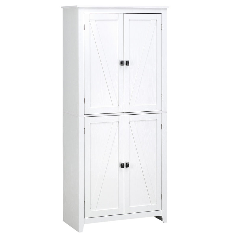 72" 4-Door Kitchen Pantry, Freestanding Storage Cabinet with 4 Adjustable Shelves, White