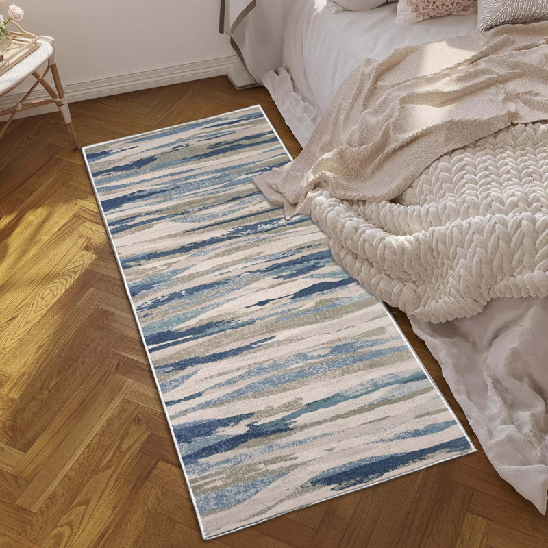 2'x4' Runner Rug Non Slip Washable Abstract Boho Blue Throw Carpet Runner Rugs Kitchen Mats