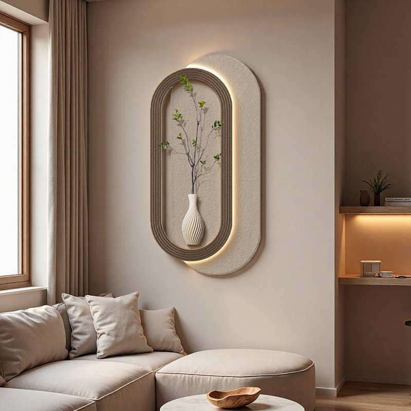 Zone de grès vert zen avec plantes murales illuminées, H 47,24 po x l 23,62 po x P 1,97 po