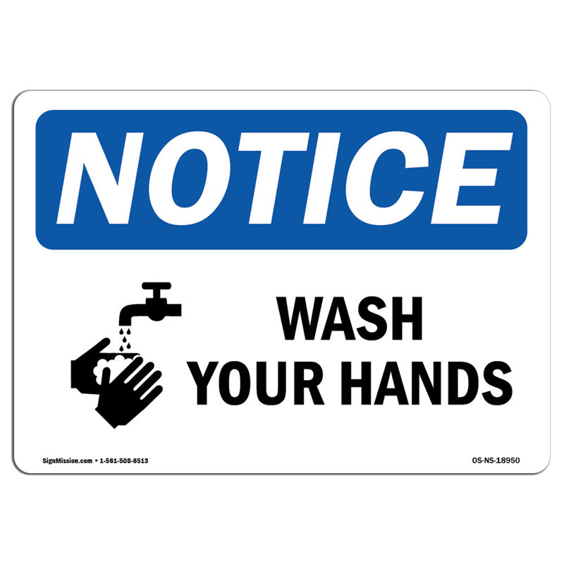 Osha: avis «Wash Your Hands» avec symbole, H 12 po x l 18 po x P 0,1 po