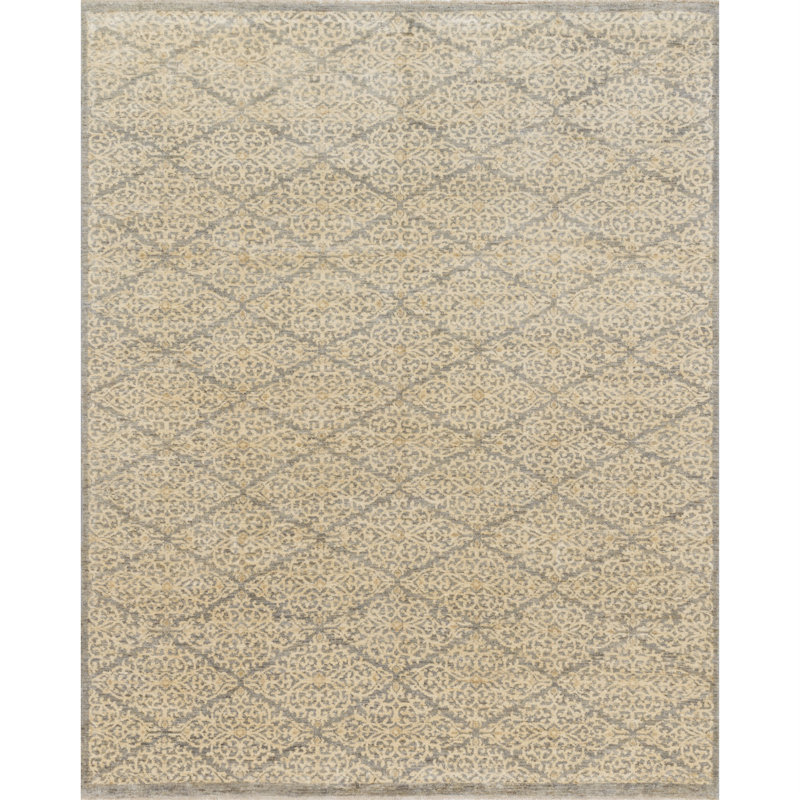 Claussen Hand Knotted Wool Damask Indoor Rug, Rectangle 4' x 6'