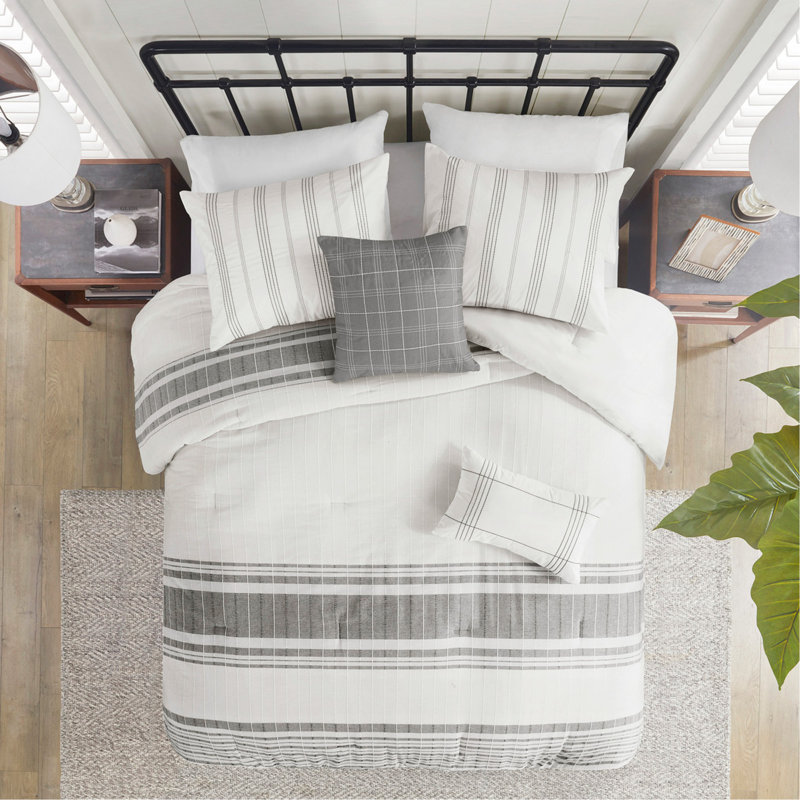 Ensemble d'édredon 6 pièces pour très grand lit, jacquard de coton luxueux surdimensionné en blanc / gris pour les lits, hypoallergénique et certifié OEKO-TEX
