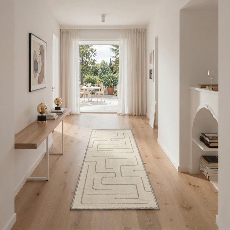 Kaleido Geometric Machine Washable Beige Indoor Area Rug with Non-Slip Backing, Runner 2' x 6'