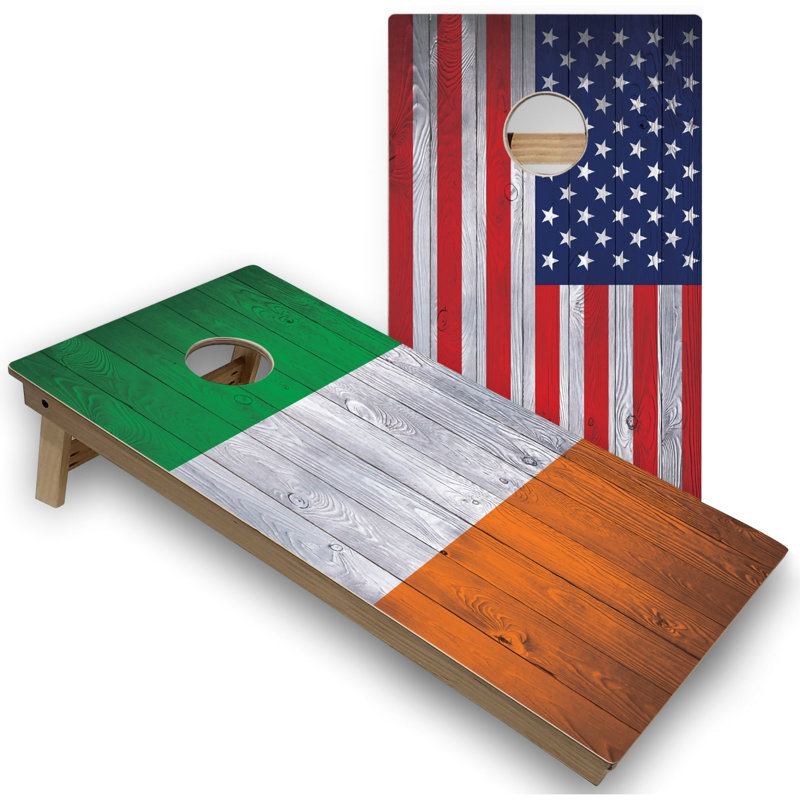 Drapeau de l'Irlande et des États-Unis, cornhole avec étui et lumières
