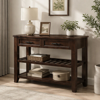Console Sofa Table with 2 Storage Drawers and 2-Tier Shelves, Mid-Century Style 42'' Solid Wood Buffet Sideboard for Living Room Furniture, Kitchen, D