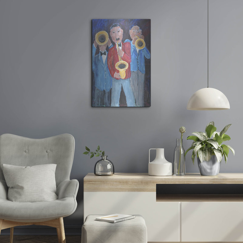  "Soufflez ces cornes" par Jadei, impression sur métal, H 24 po x l 16 po